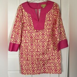 Lilly & Van Cotton Spandex Yellow Pink Shift Dress Pulitzer Inspired Size M